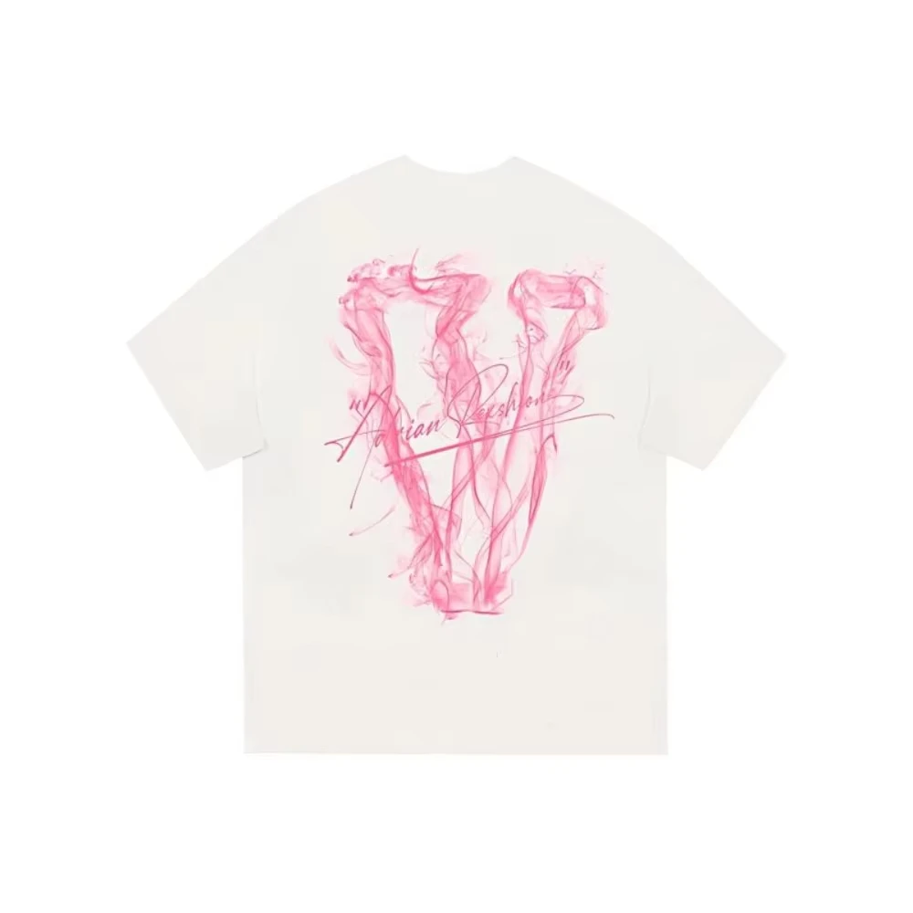 2025 العلامة التجارية الأمريكية العصرية الرجعية شارع العليا المتخصصة تصميم غير واقعية الدخان كبير الخامس إلكتروني الطباعة القطن قصير الأكمام تي شيرت #2