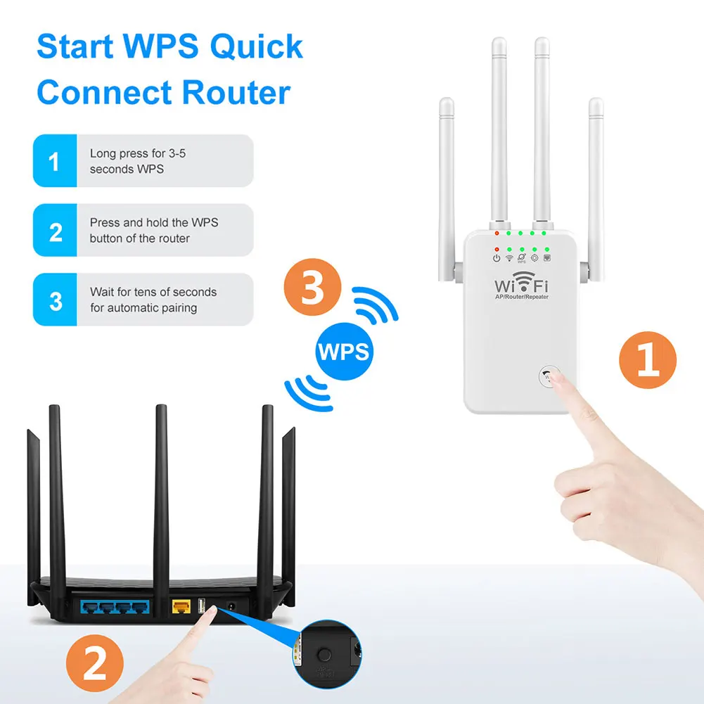WiFi Extender Booster 2.4 GHz WiFi Extenders Signal Booster 300Mbps Easy Setup 4 Antenna Long Range for Home with Ethernet Port