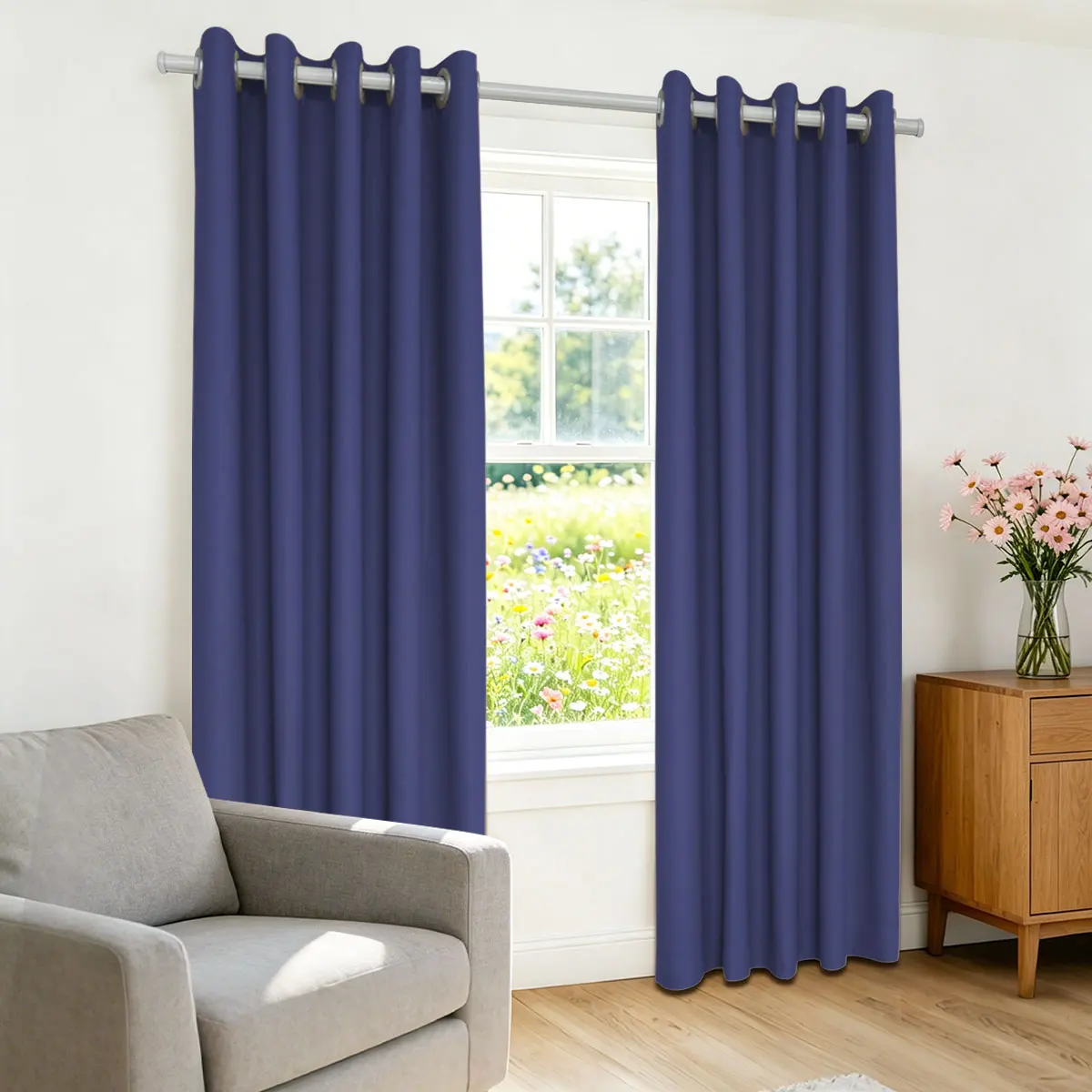 Navy Blue High‑Density Blackout Curtains, Grommet Top Thermal Window Drapes for Bedroom Living Room, 2 Panels