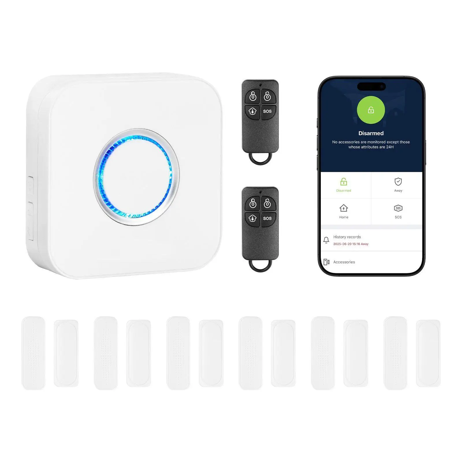 

6Pc Wireless Door Sensor Kit 1 Receiver Smart Alarm System 656ft Range App Alexa Google Assistant Supported Real-time Alerts