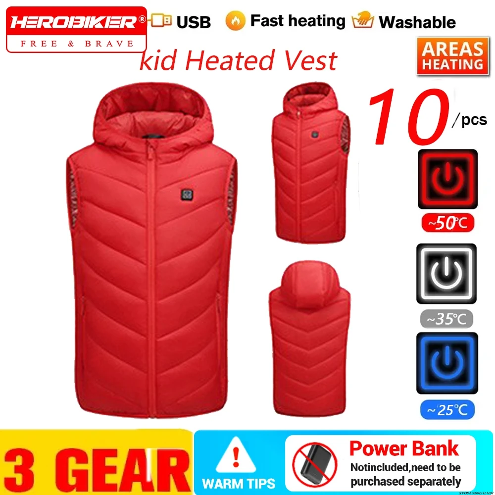 

10 Heated Vest Zones Electric Heated Jackets For Boys Girls Sportswear Heated Coat Windproof Warmer USB Heating Jacket For Kids