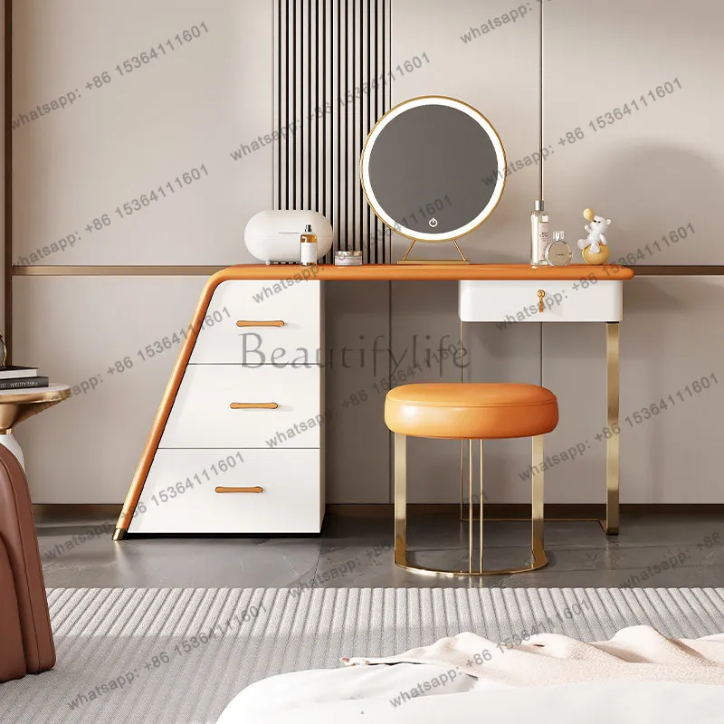 New Internet celebrity dresser high luxury leather makeup table modern multi-functional light luxury makeup table