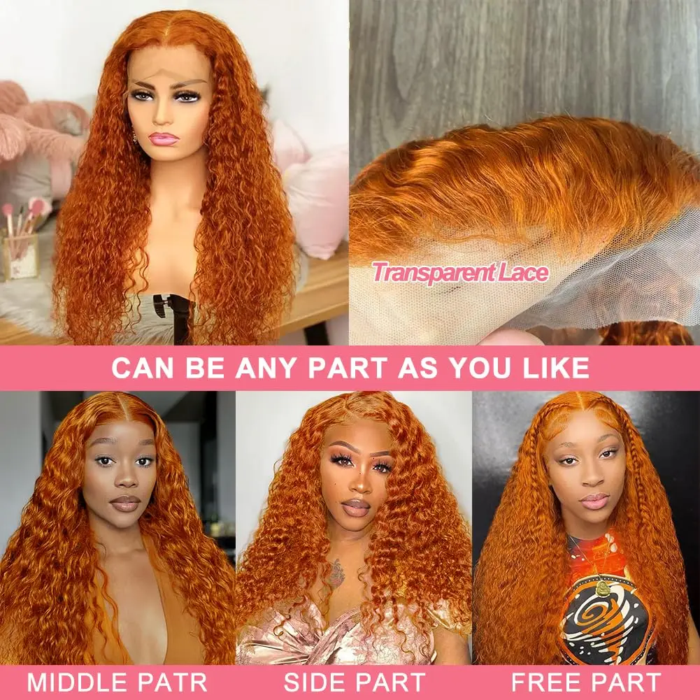 13x6 Orange Ginger 100% Deep Wave Lace Frontal Human Hair 13x4 HD Brazilian Front Wig Curly Colored Cheap Wigs For Women Choice