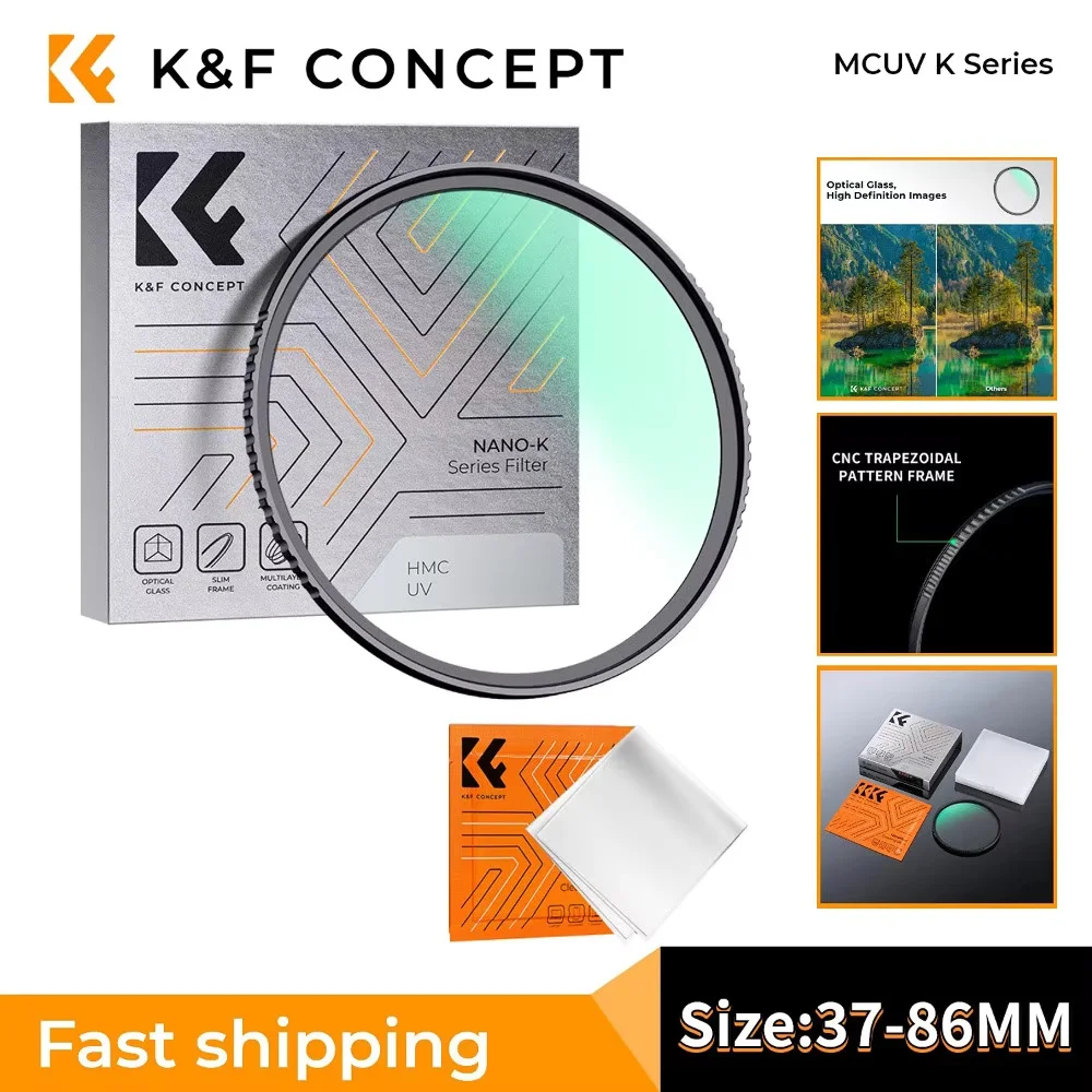 K&F CONCEPT Nano-K Serie 49mm 77mm 82mm UV Filter Ultra Slim MCUV Protection Multi Coated Camera Lens Filter with Cleaning Cloth