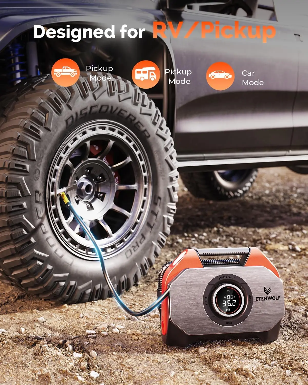 VORTEX S6 Tire Inflator Portable Air Compressor for Heavy-duty Vehicle, Cordless Air Pump for Car & Inflatables with 19200 mAh B