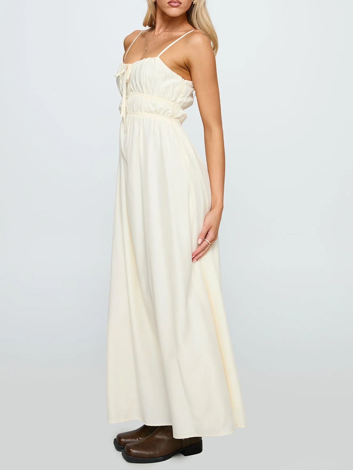 2025 Fashion Maxi Dresses Women White Spaghetti Strap Backless Flowy Summer Boho Vacation Dress Summer Beach Dresses