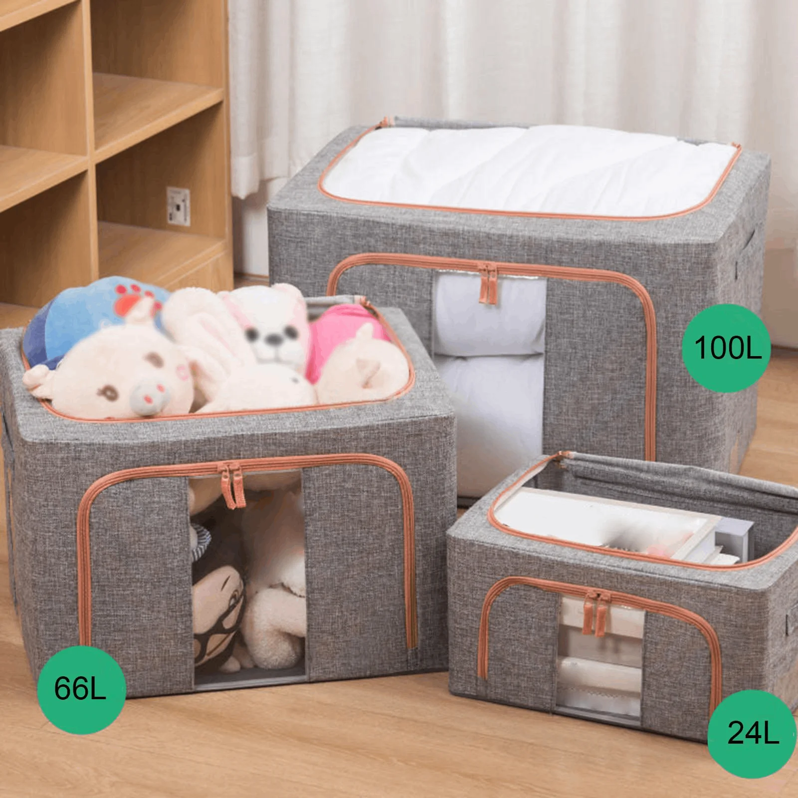 Cotton And Linen Storage Box Steel Frame Moisture-Proof And Dust-Proof Folding Storage Box Transparent Cloth Storage Box W/Cover