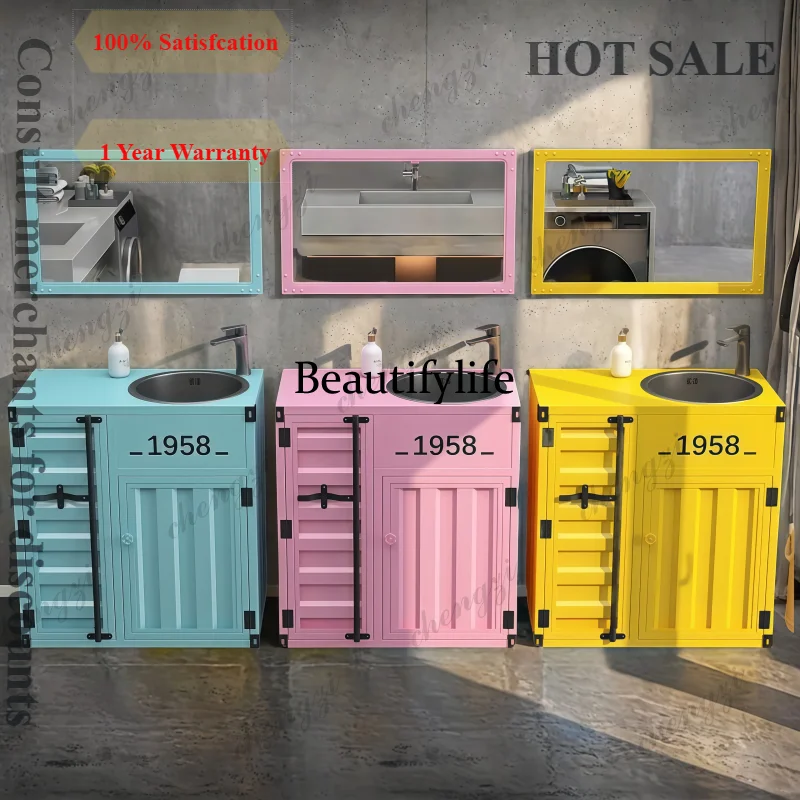 B567 Retro industrial wind wash basin Stainless steel integrated floor bathroom wash basin Homestay wash table Commercial