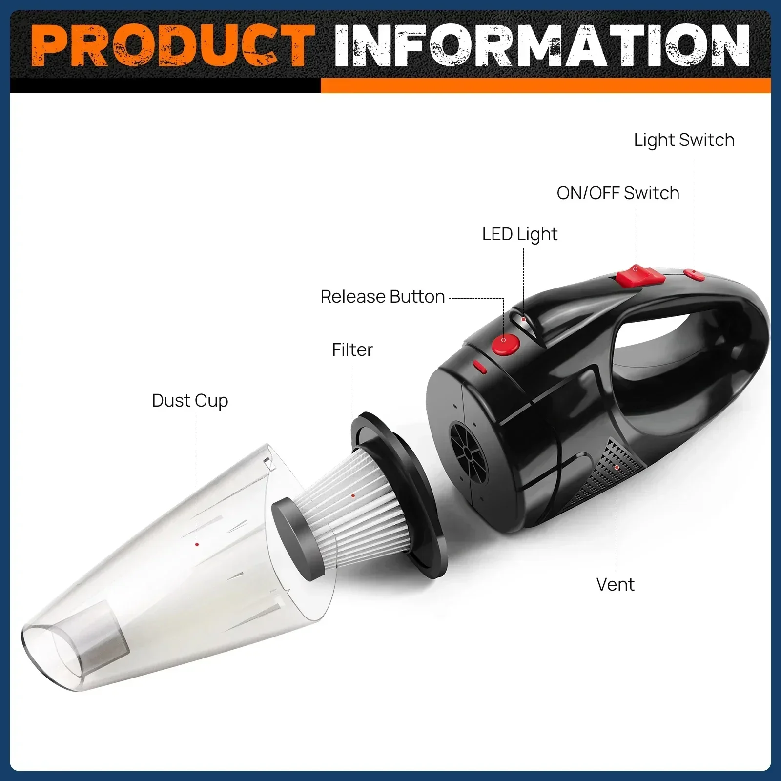 Handheld Car Vacuum Cleaner with HEPA Filter With LED Light Powerful Suction Portable Home Vacuum Cleaner  vacuum  for home