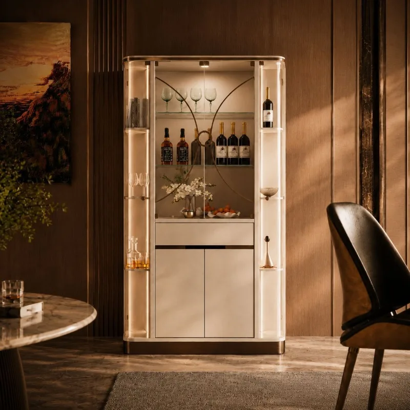 Italian light luxury high-end glass wine cabinet, living room home wall display cabinet