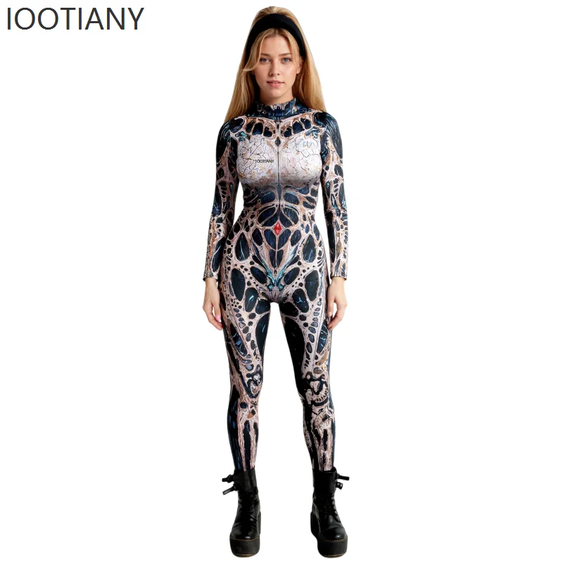 

IOOTIANY Women's Sexy Alien Skeleton Tights Bodysuit Halloween Carnival Party Stage Performance Cosplay Stretch Tights Clothing