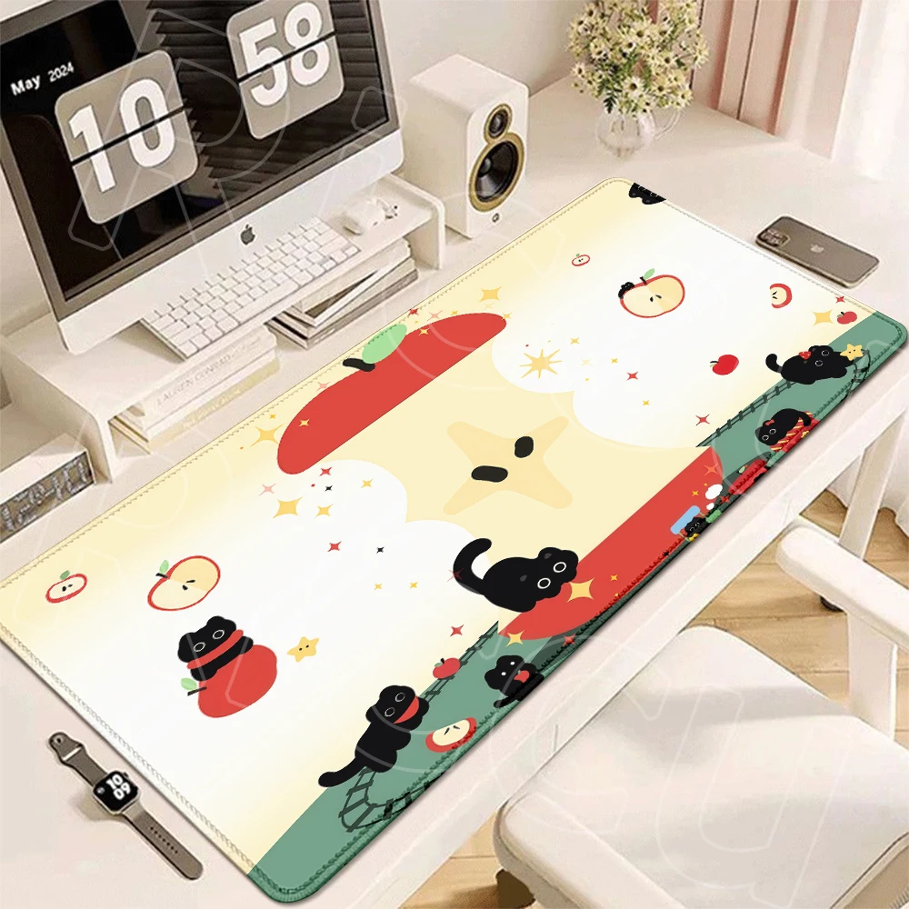 Niedliche schwarze Katzenmuster, großes Mauspad, rutschfeste Gummiunterseite, Mauspad, Anime-Bürotischmatte, Desktop-Zubehör, Spielmatte – Detail 3