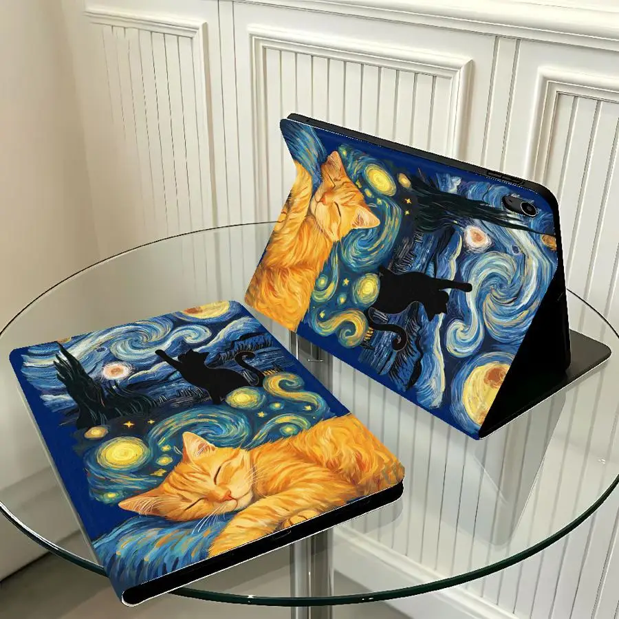 Starry Night Cat Moon With Pencil Holder Case for Xiaomi Pad 6s Pro 7 Ultra Redmi Pad SE K Pad 8.8 9.7 12.4 Inch Pad 5 6 7 8 Pro
