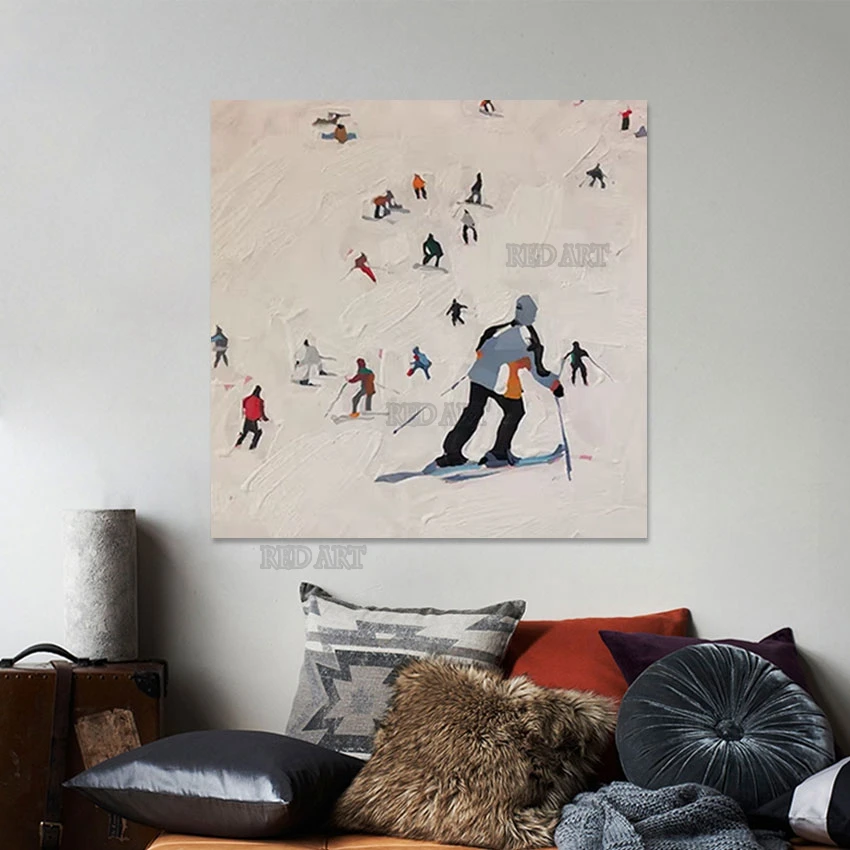 

Office Wall Decor Handmade Canvas Art People Sking On Snow Large Wall Thickness Acrylic Painting Hangings Murals Art On Canvas