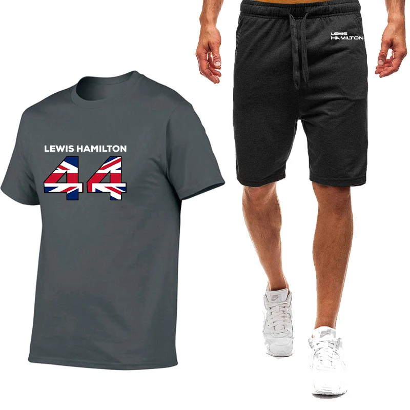 F1 driver lewis hamilton number 44 Summer men's nine-color short-sleeved T-shirt simple and comfortableleisure trend sports suit