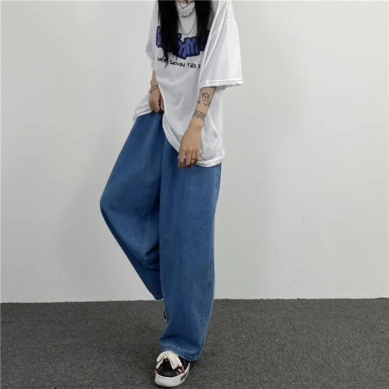 Jeans Donna High Street Retro Lavaggio Coppia Colleges Summer Cowboy Ulzzang All-match Vintage Quotidiano Casual Fondo Allentato Coreano