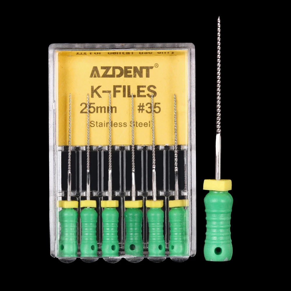 6 Stück/Box AZDENT Dental Endo K-Feilen Handgebrauch Wurzelkanalfeilen Edelstahl 21/25/31mm 06 # -40 # Zahnärztliches Instrument – Detail 21