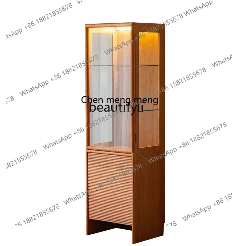 zq1Solid wood glass display cabinet Cherry wood sweeping machine Sofa TV side cabinet Lighting wine cabinetK182