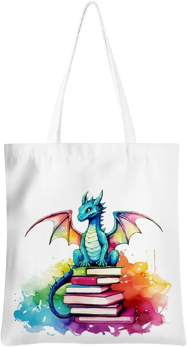 الخيال عشاق الكتاب حمل حقيبة قابلة لإعادة الاستخدام أكياس البقالة حقيبة شاطئية التنين دودة الكتب هدية كتاب نادي حقيبة هدايا لمحبي الكتاب #5