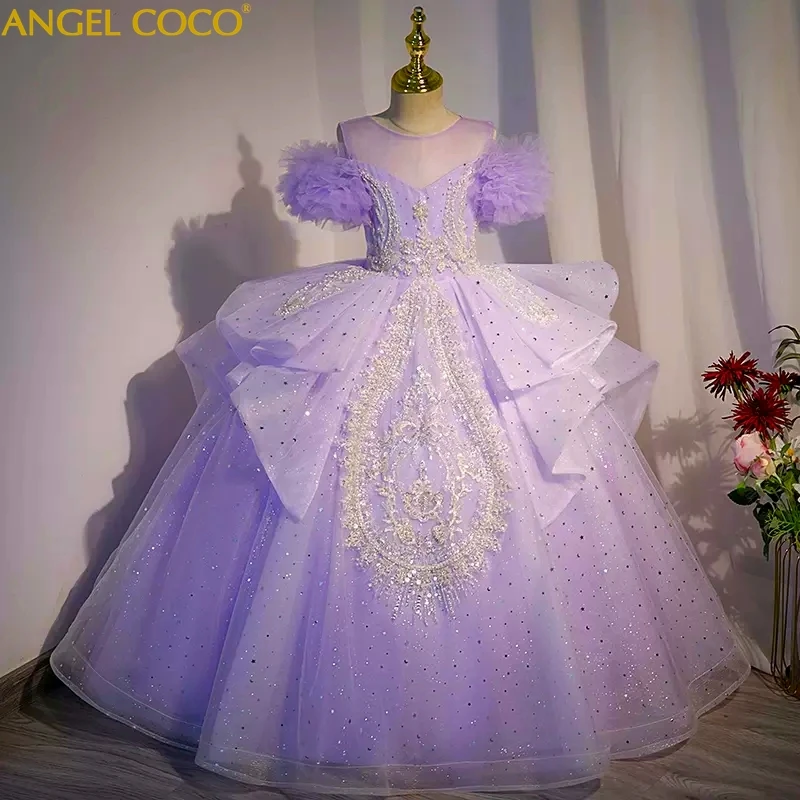 Luxury Purple Flower Girl Dresses Sleeveless Little Princess Birthday Party Pageant Gown First Holy Communion Pageant Dress