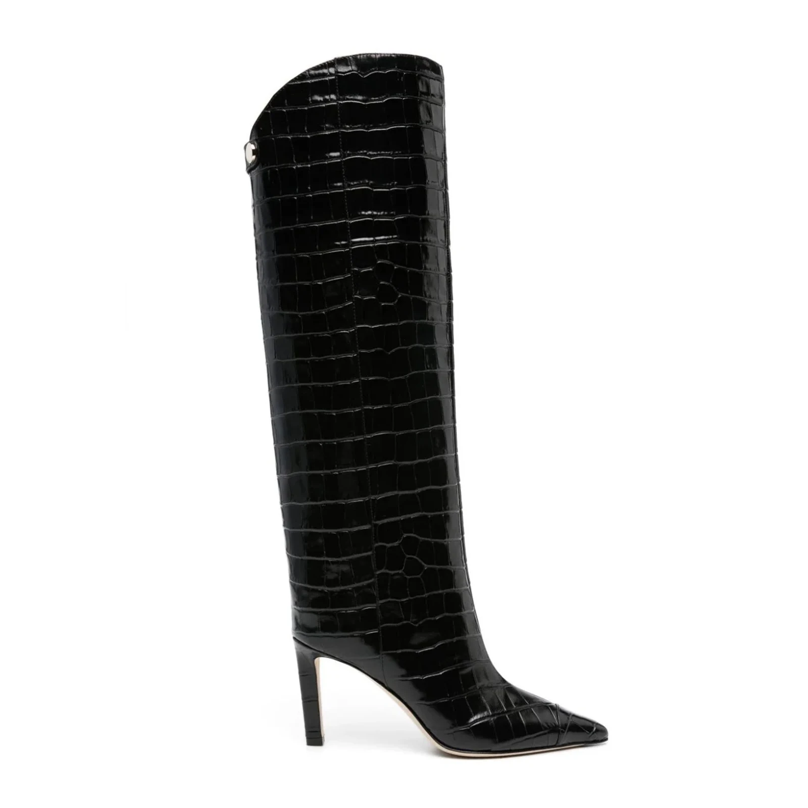 Women\'s leather knee high boots high heel pointed toe pull on metal buckle tall boots party date heels Ladies