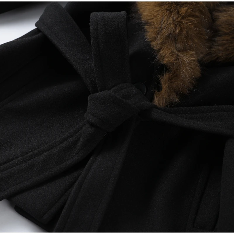 Vintage-Mantel mit Kunstpelzkragen und Schnürung, abgeschnittener Mantel, Gürtel-Taillenjacke, weiblich, 2025, warme Herbst-Winter-Outer, High-Street-Outfit – Detail 5