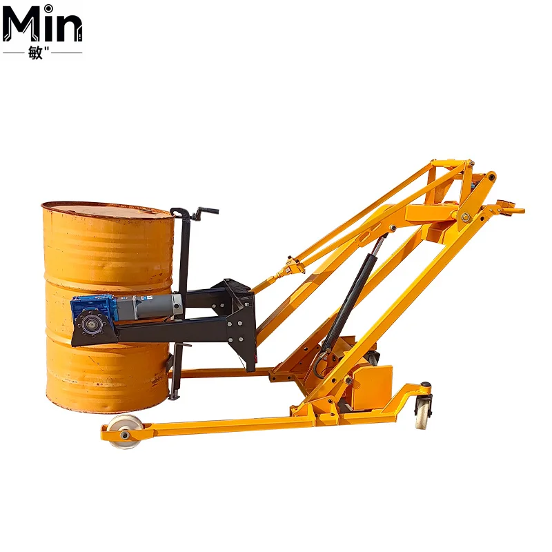 350kg Capacity Industrial Curved Arm Elevated Stacker Small Manual Foldable Hydraulic Hand Push Oil Drum