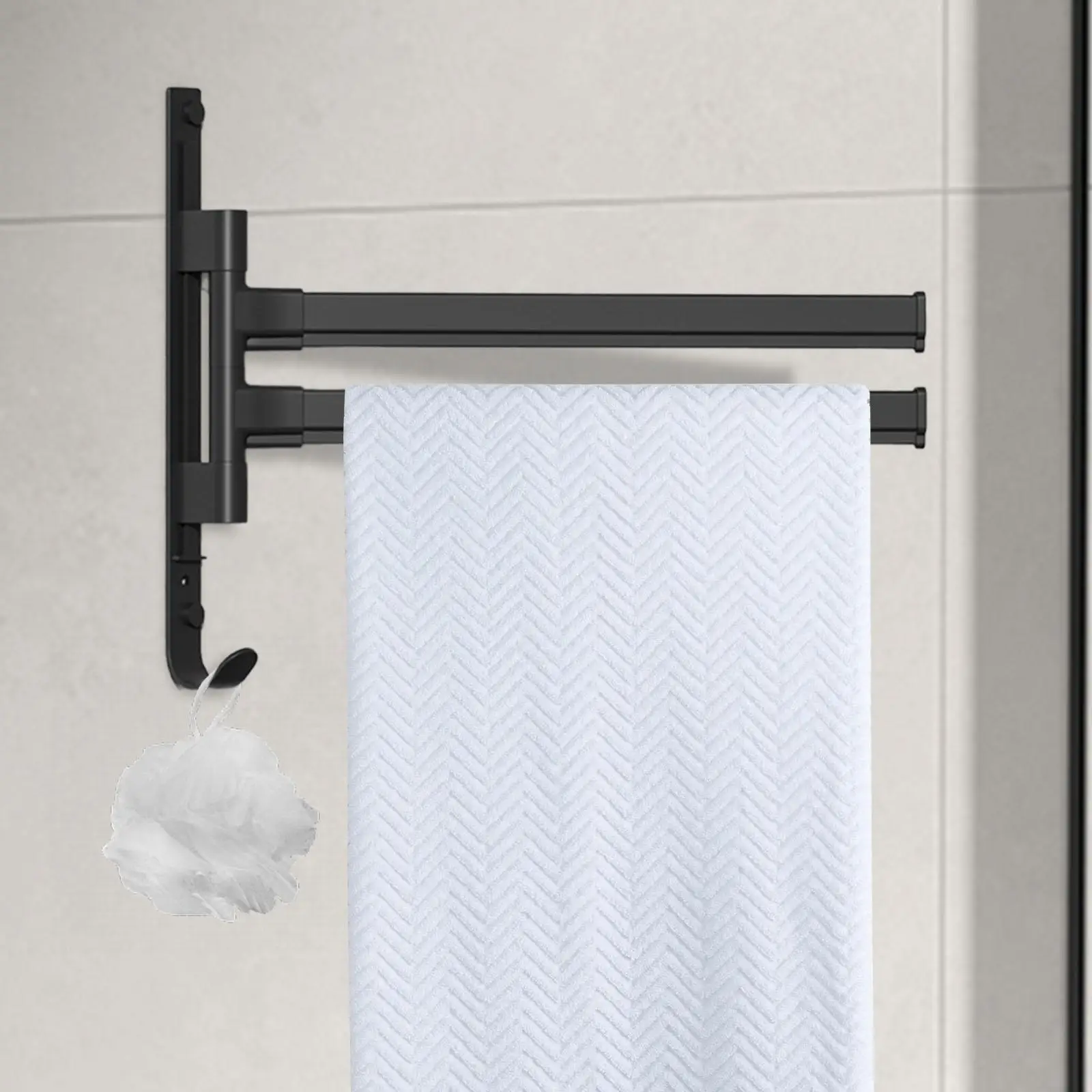 Swivel Towel Rack, Rotatable Towel Holder with Hook, Hanging Wall Mounted Towel Hanger, Rotating Towel Holder for Kitchen