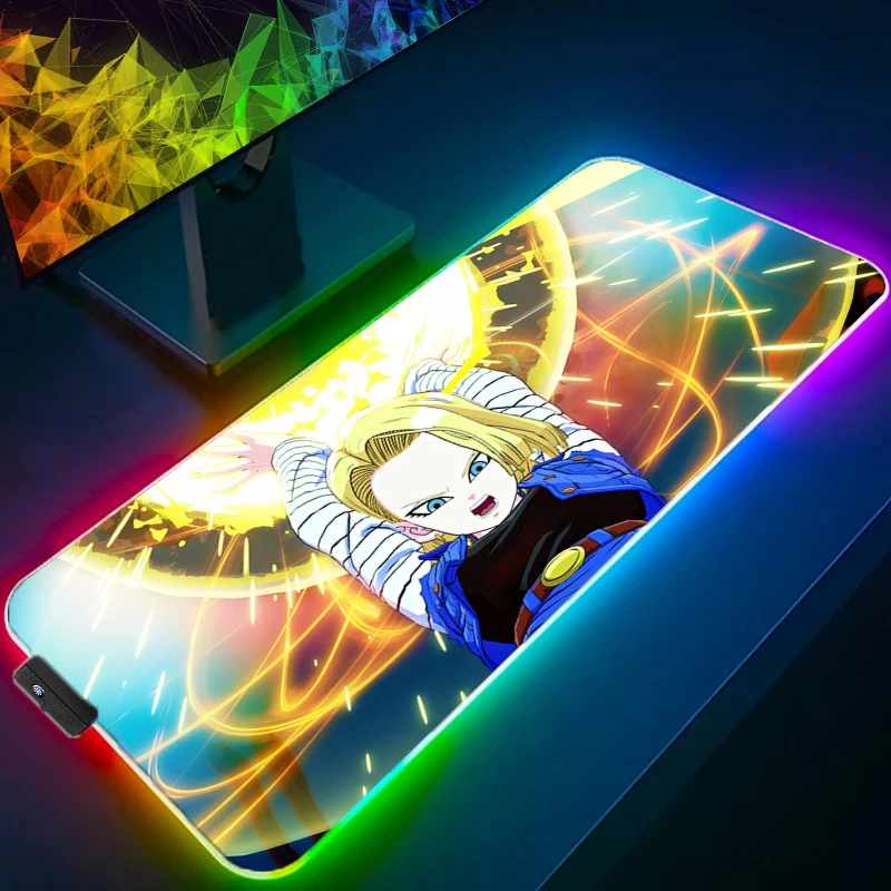 

Dragon Ball Android 18 big MousePad LED Office Computer Desk Mat RGB Table Keyboard Carpet Accessories Gaming Mousepad Backlight