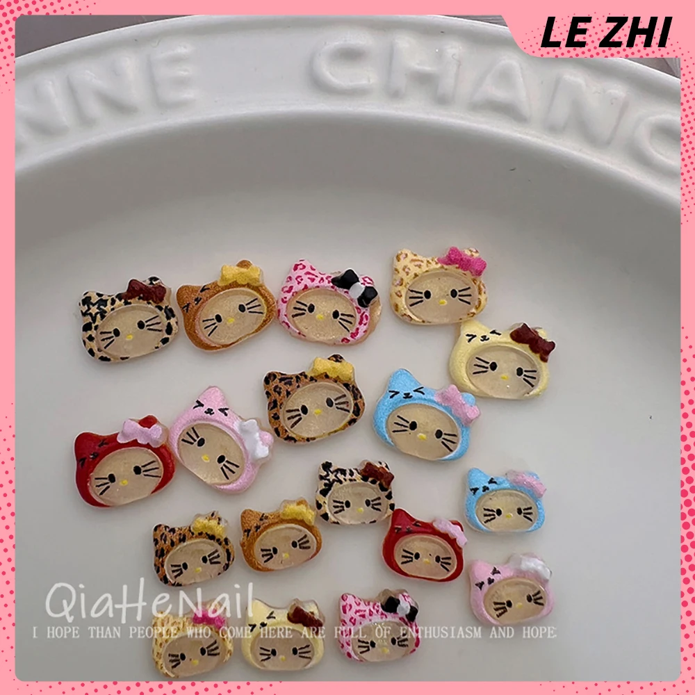 20 個メイラード漫画ハローキティカラフルな透明ネイルアートデコラかわいいちょう結びヒョウ柄ヘッドギアナイルパーティーステッカー