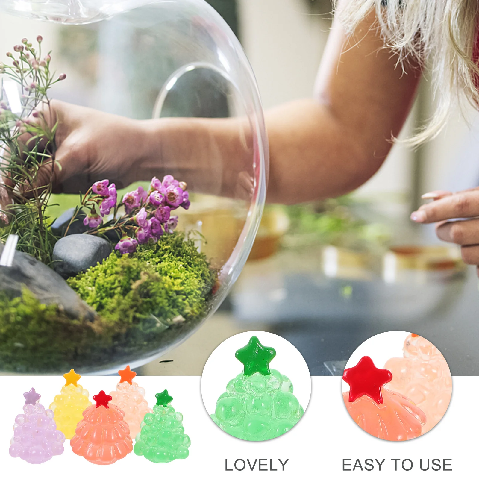 

50Pcs Christmas Decor Resin Miniature Xmas Tree Statues for Garden Yard Car Desk Table Landscape Decoration Bag Fillers