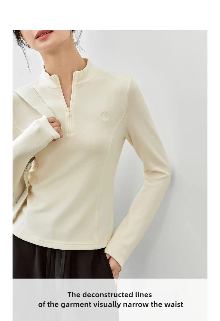 SENTUBILA Damen Strickpullover 2026 Herbst Halb-Reißverschluss Stehkragen Stickerei Oberteil Slim-Fit Elegante Damenbekleidung 143T56422 – Detail 11