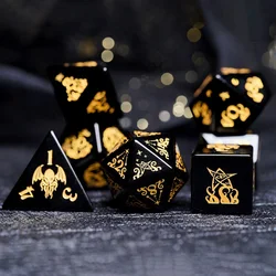 Natural Obsidian RPG Dice Gemstone Handmade Engraved Cthulhu Tentacle DND Dice Set Healing Crystal Reiki Stone Board Gaming Dice