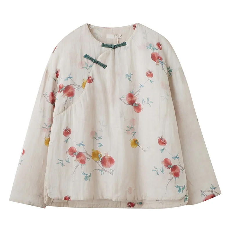 Jaket Wanita Musim Dingin Berbahan Linen Katun dengan Lapisan Hangat, Model Zen Sle Qipao, Kancing Samping, Mantel Panjang, Kerah Bulat, Panjang Reguler