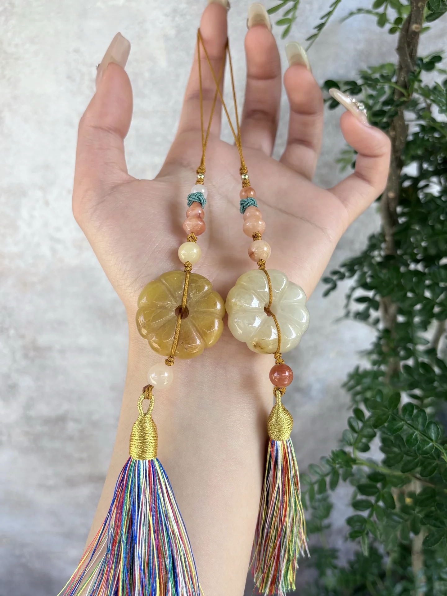 Handmade Tassel Charm Natural Stone Pendant Multi-use Bag Charm Phone Chain Traditional Hanging Ornament Gift for Women