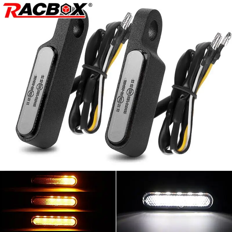 Motorcycle Mini LED Turn signals Handlebar Blinker Indicators Amber Flowing water signal lamp white DRL clignotant moto 12V