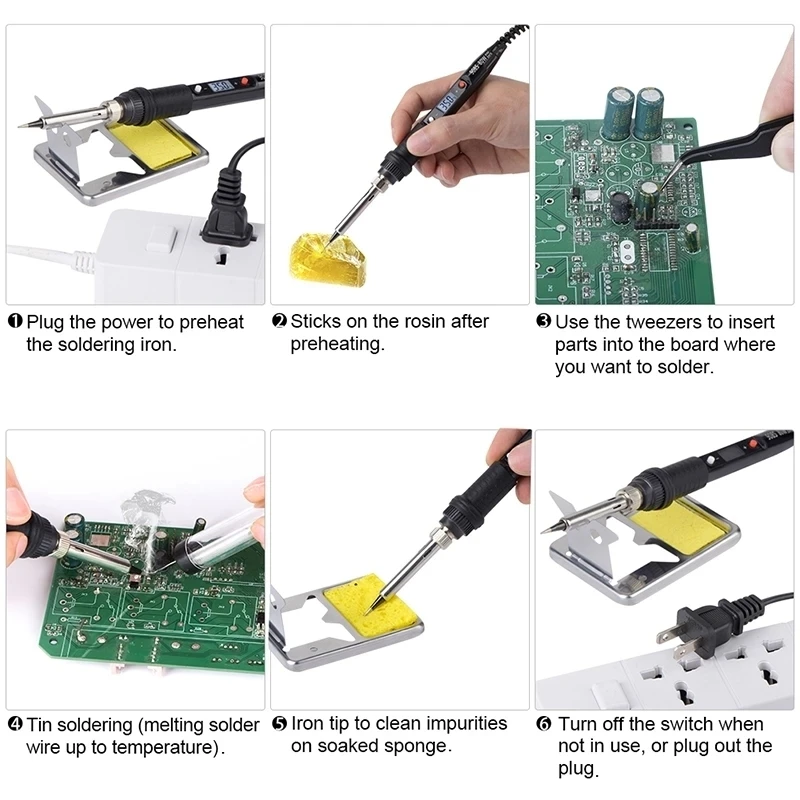 Imagem -06 - Jcdelétrico Ferro de Solda com Temperatura Ajustável Display Digital Eletrônico Welding Repair Tools Solda Tin Iron Tips Pcs