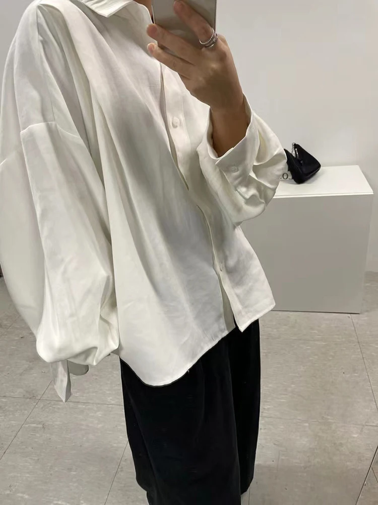 [LANMREM] Fashion Irregular Shirts For Women Lapel Long Sleeve Single Breasted Loose Casual Blouses 2024 Spring New 26D3388