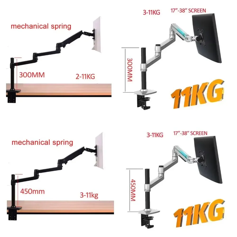 DL-8013-450 Mechanical Spring 1-10kg 3 Long Arm Clamp Grommet 100x100 75x75 Notebook Table Mount 15