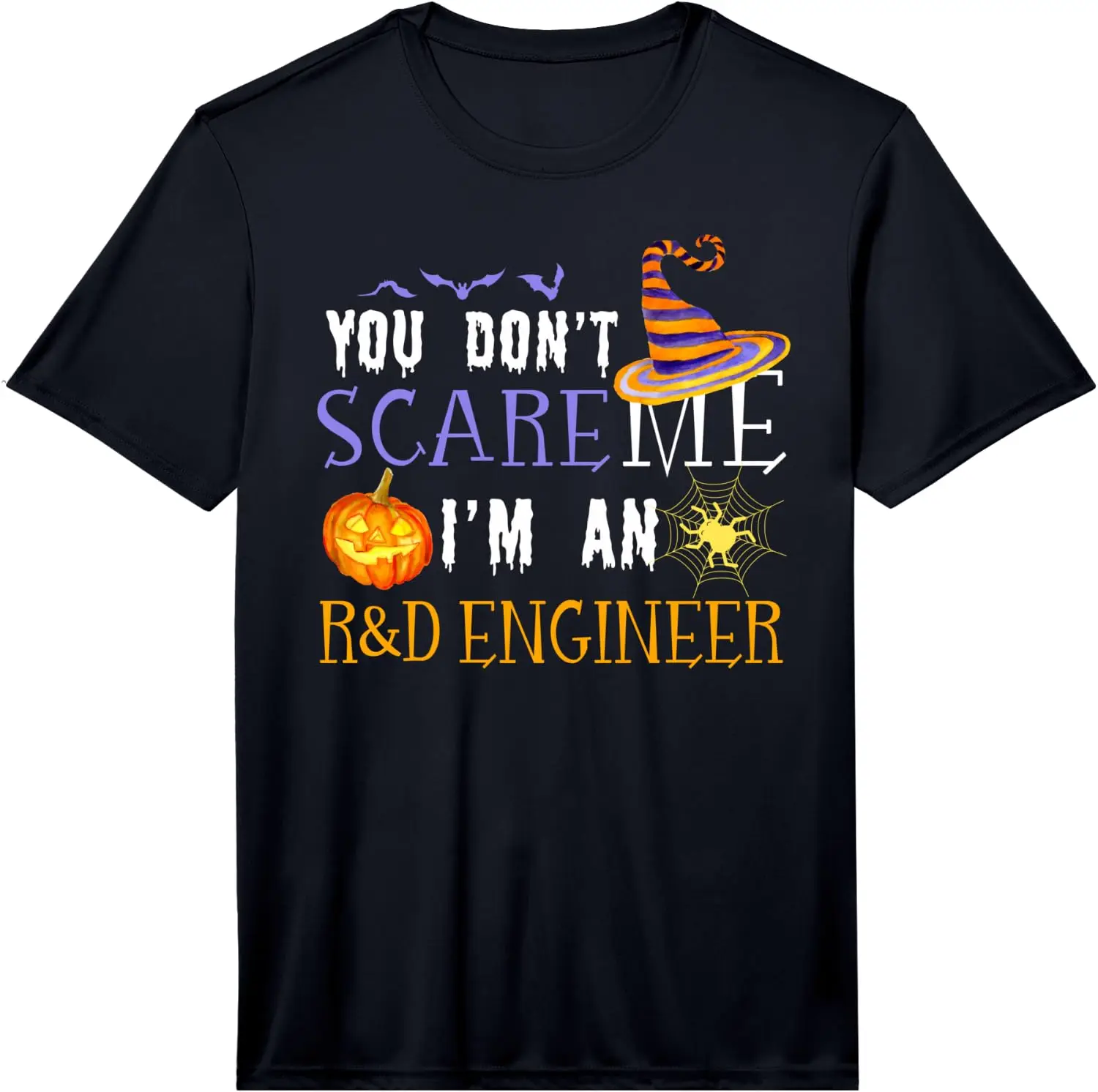Men's You Don't Scare R&D Engineer Funny Halloween Performance T-Shirt Men's Spooky Halloween Graphic Print T‑Shirt, Crew Neck Short Sleeve Casual Cotton Tee For Holiday Party Daily Street Wear.
