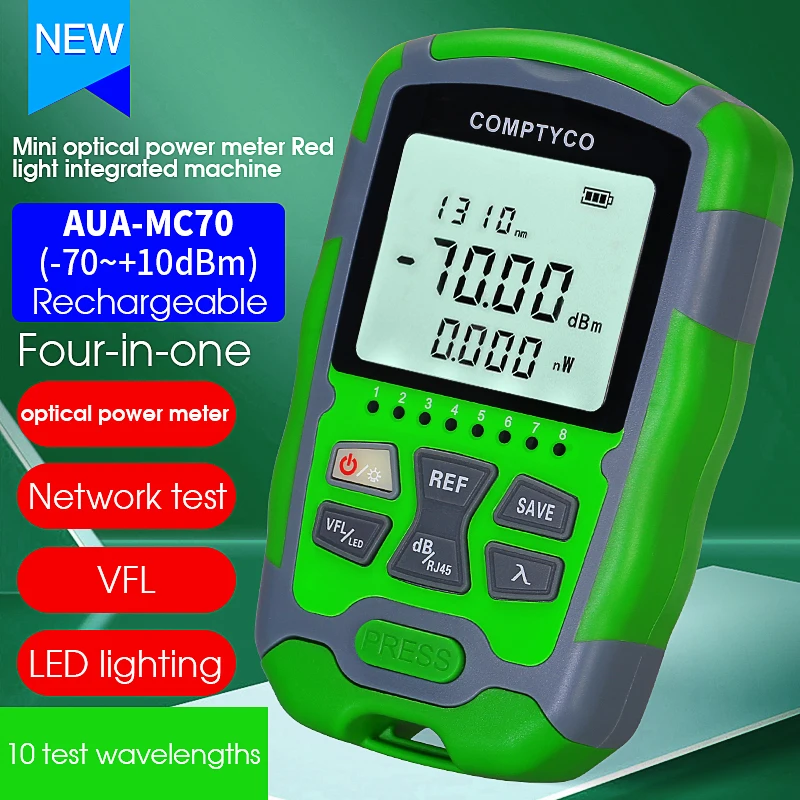 COMPTYCO AUA-MC70 Rechargeable All-in-one Mini Optical Power Meter(-70 to +10dBm OPM) Visual Fault Locator(1/10/15/30/50mW VFL)