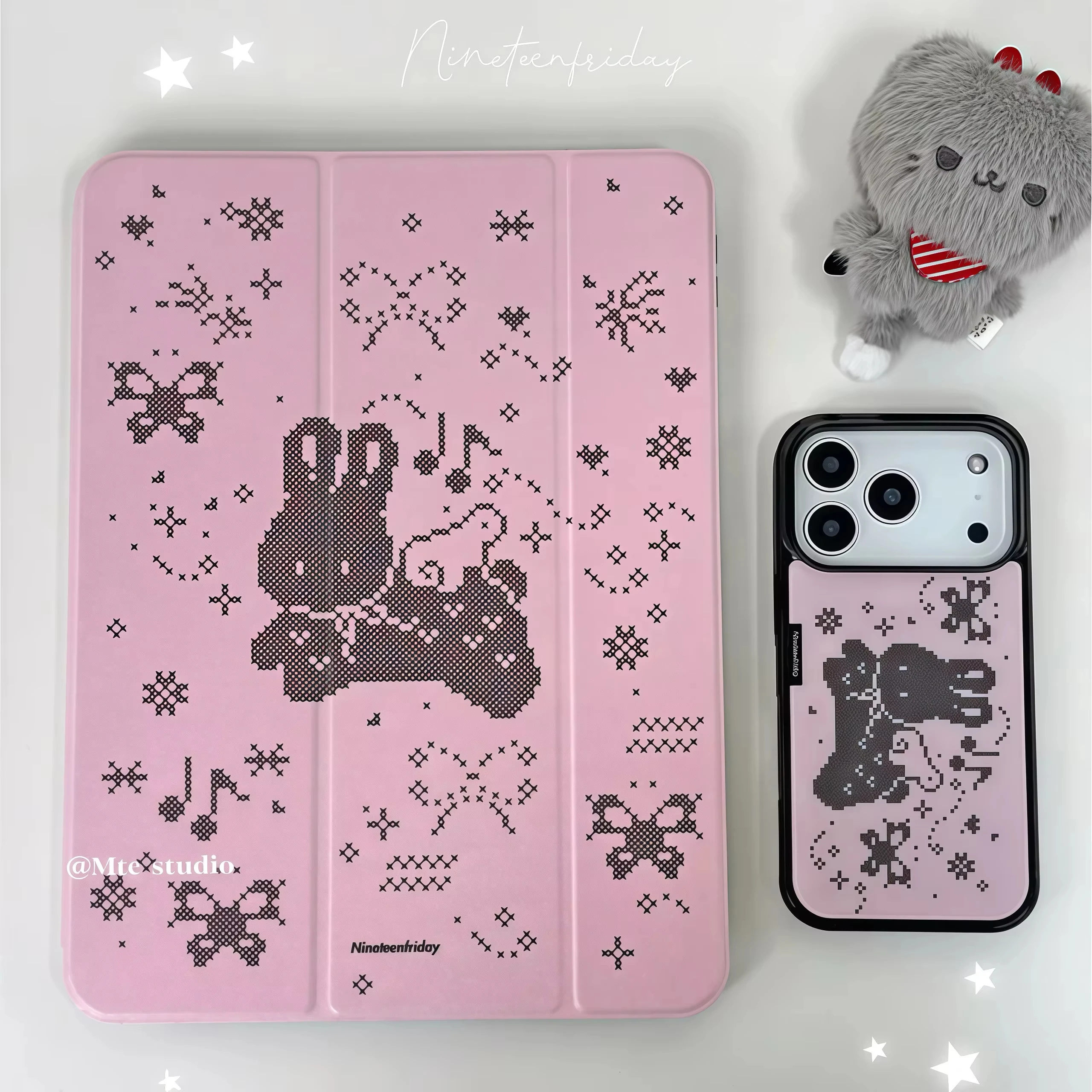 Korean Ins Cute Pixel Rabbit Angel Wings Cartoon For iPad Case IPad 10 9 8 7 Air 5 4 3 2 2026 Pro 11 Mini 6 7 Y2K Tri Fold Cover