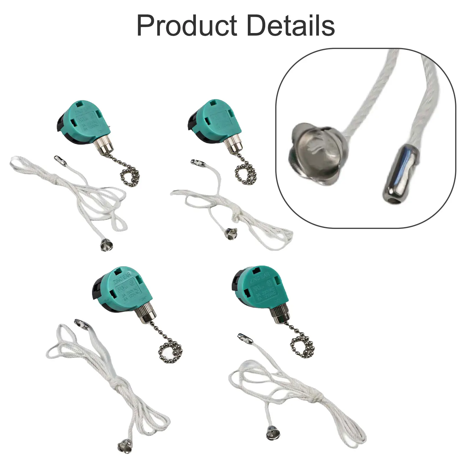 4 Pieces ZE268S6 Fan Switch 3 Speed 4 Wire Pull Chain Compatible with For Hunter For Harbor Breeze For Hampton Bay Ceiling Fans