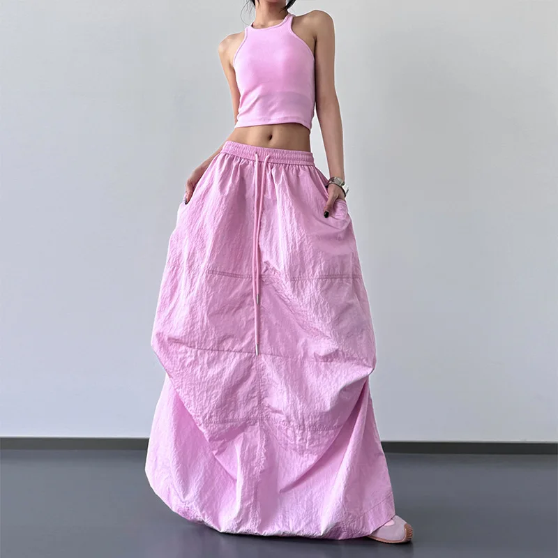 

Japanese Style Fashionable Pink Lantern A-line Skirt for Women's Summer New Elastic Waist Slimming Skirt Female Clothing
