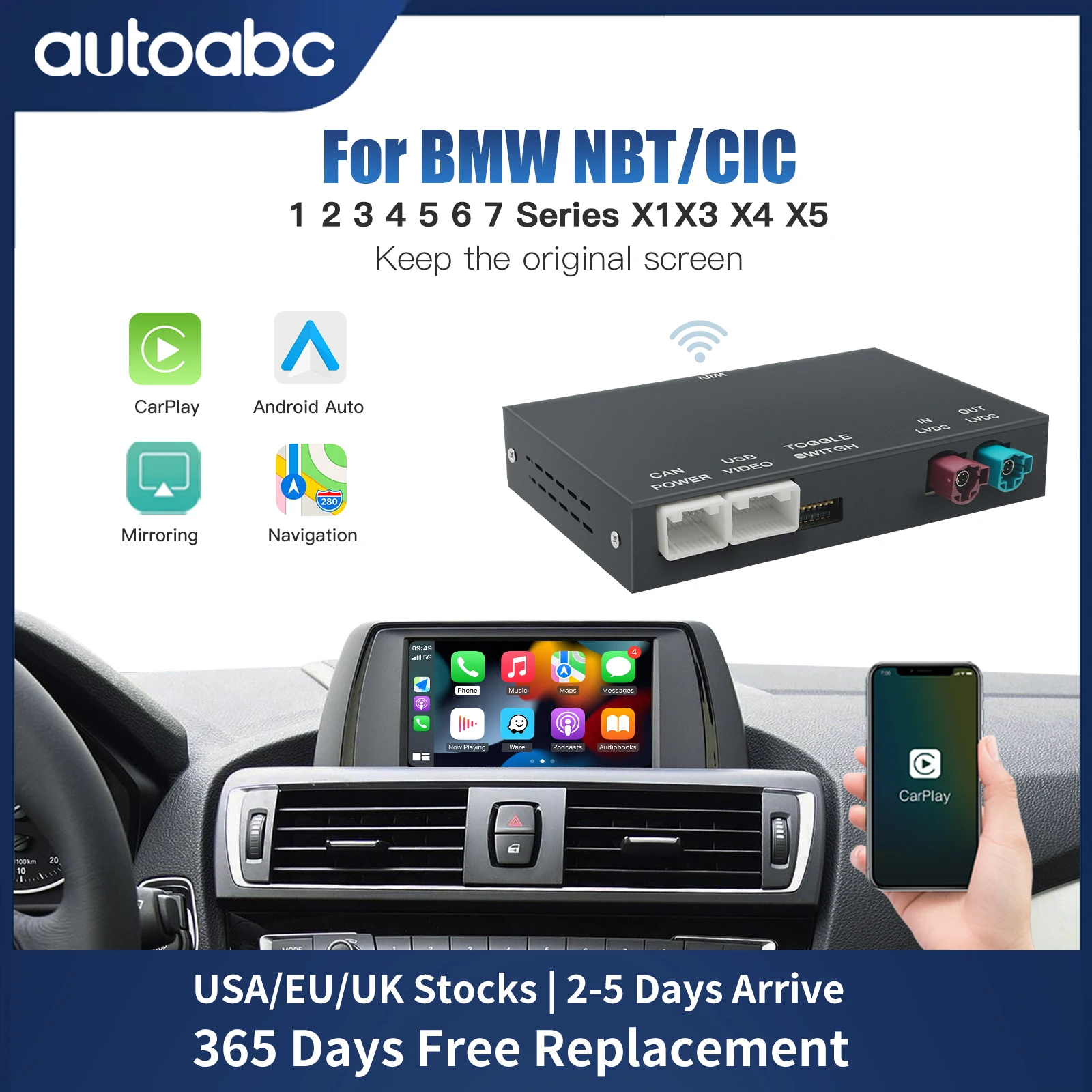 

Wireless CarPlay Android Auto for BMW NBT CIC System 1 2 3 4 5 6 7 Series X1 X3 X4 X5 X6 MINI E60 E84 E70 F26 F25 F10 F11 F20