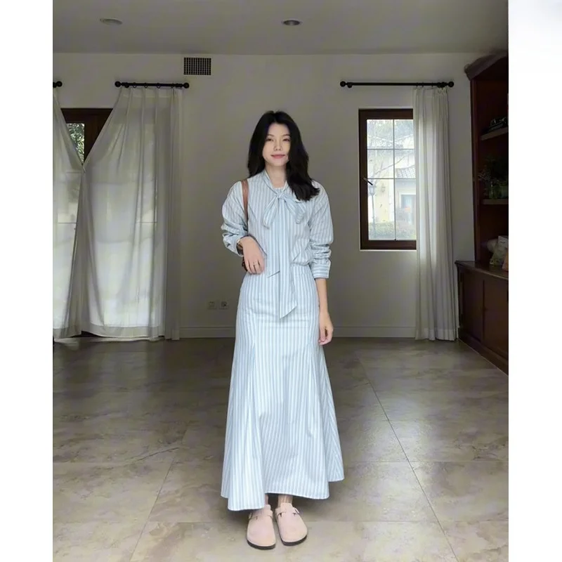 

Юбка-карандаш с завышенной талией и утягивающим эффектом, 100% хлопок, в корейском стиле, в полоску, с покрытием