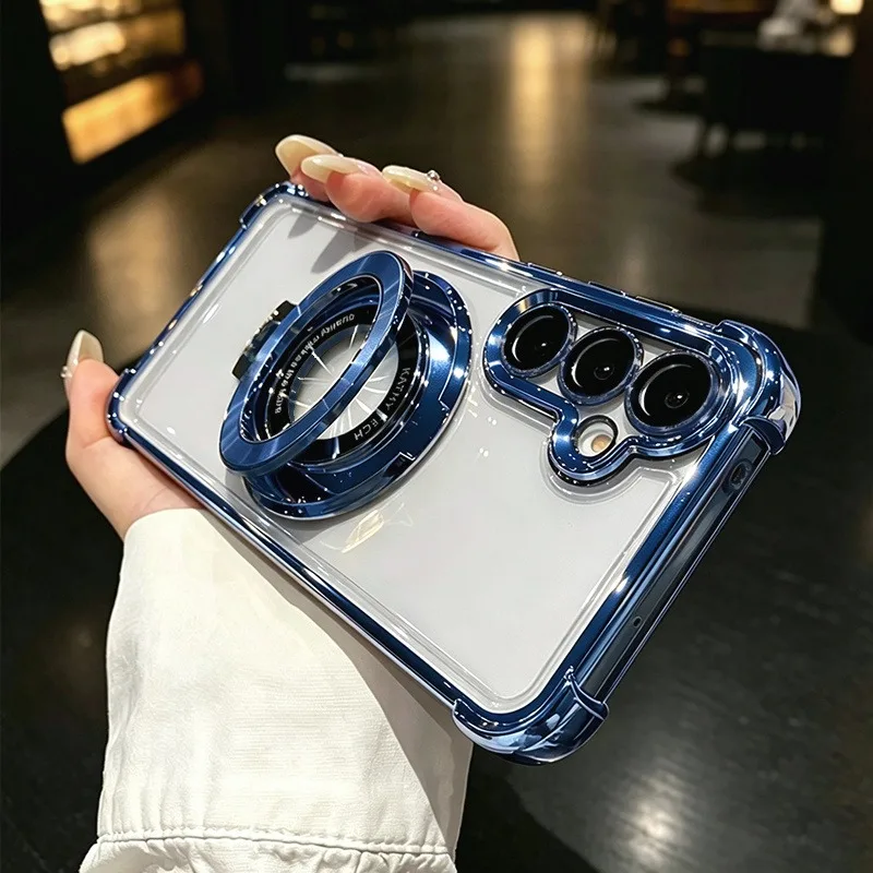 Funda magnética de lujo con soporte y placa para Samsung Galaxy S26 S25 S24 Ultra Plus S26Ultra, a prueba de golpes con respaldo transparente 5