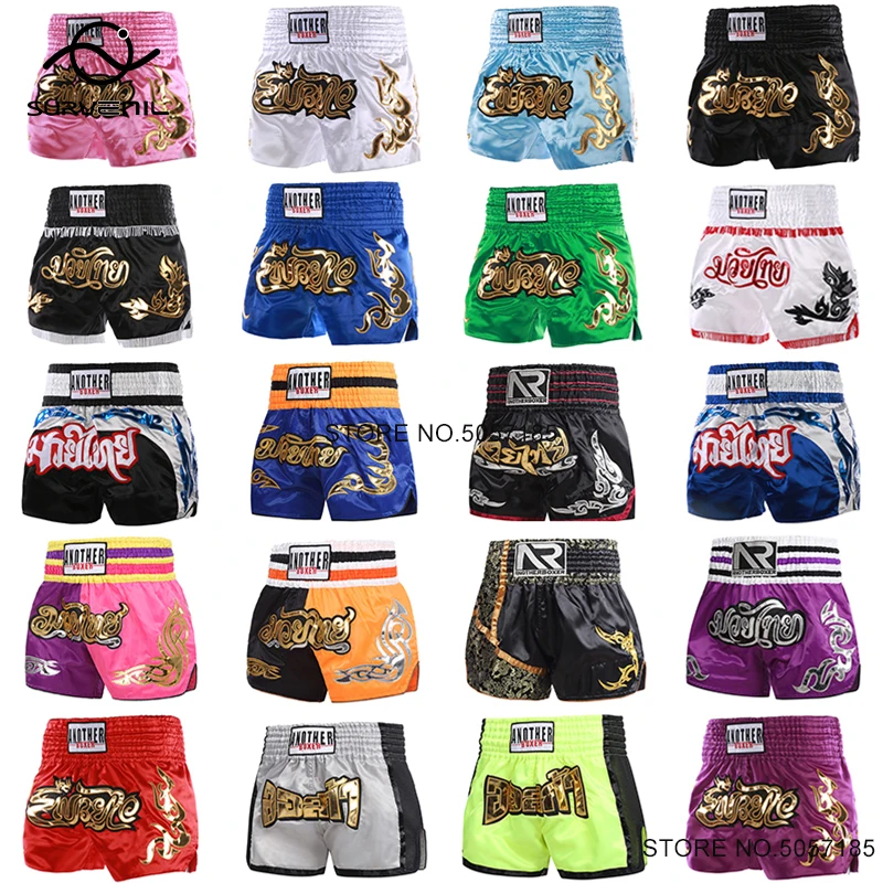 Boxing Shorts Men Women Kids Muay Thai Shorts Stylish Embroidery Martial Arts MMA BJJ Clothes Fight Kickboxing Workout Trunks