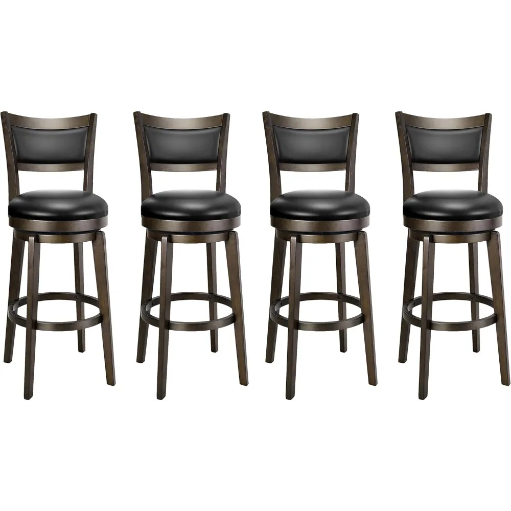 

Swivel Bar Stools Set of 4, 30 Inch Bar Height Barstools, Black Faux Leather Bar Stool with High Backrest & Solid Wood Legs