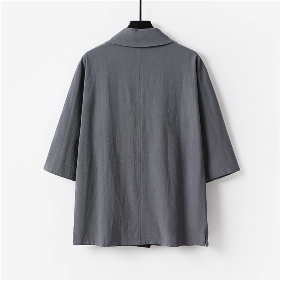 Chinese Style Linen Shirts Men 9XL Plus Size Shirts Solid Color Fashion Casual Seven Quarter Sleeved Shirt Male Big Size 9XL